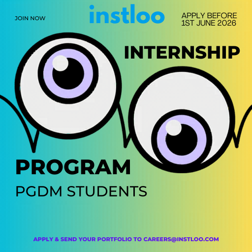 Promo poster for Instloo internship program for PGDM students with deadline June 1, 2026 and contact email at bottom.